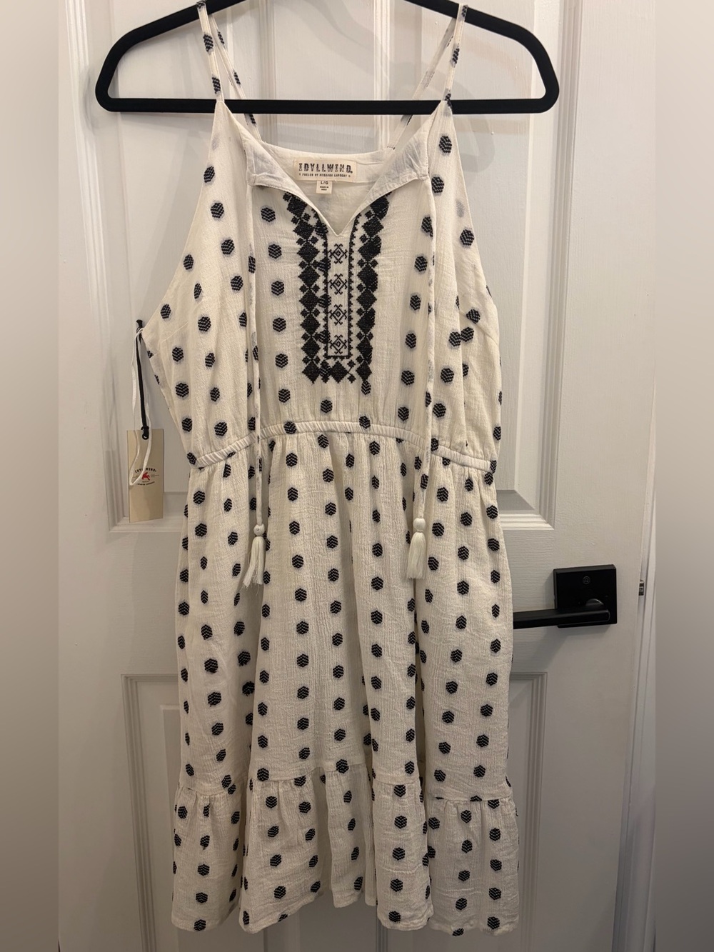 Idyllwind White Sundress with Black Embroidery